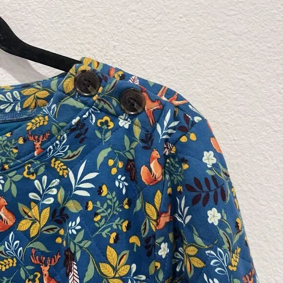 Talbots Woodland Ditsy Animal Print Quilted Sweatshirt Women's Large Blue Fairie - Picture 7 of 10